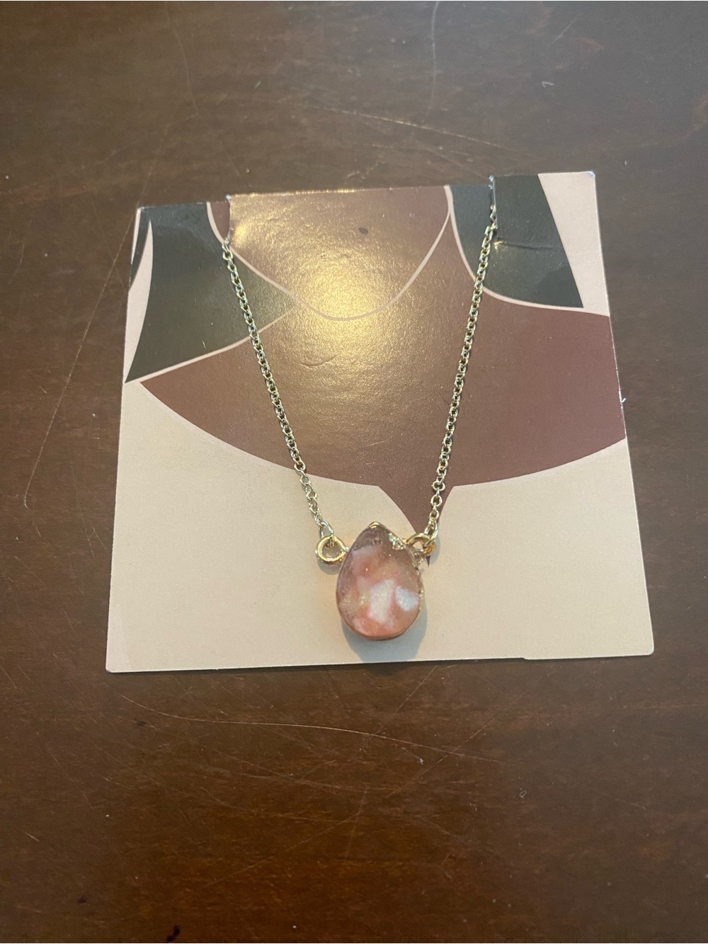 Rose Quartz Pendant Necklace with Gold Tone Setting and Chain